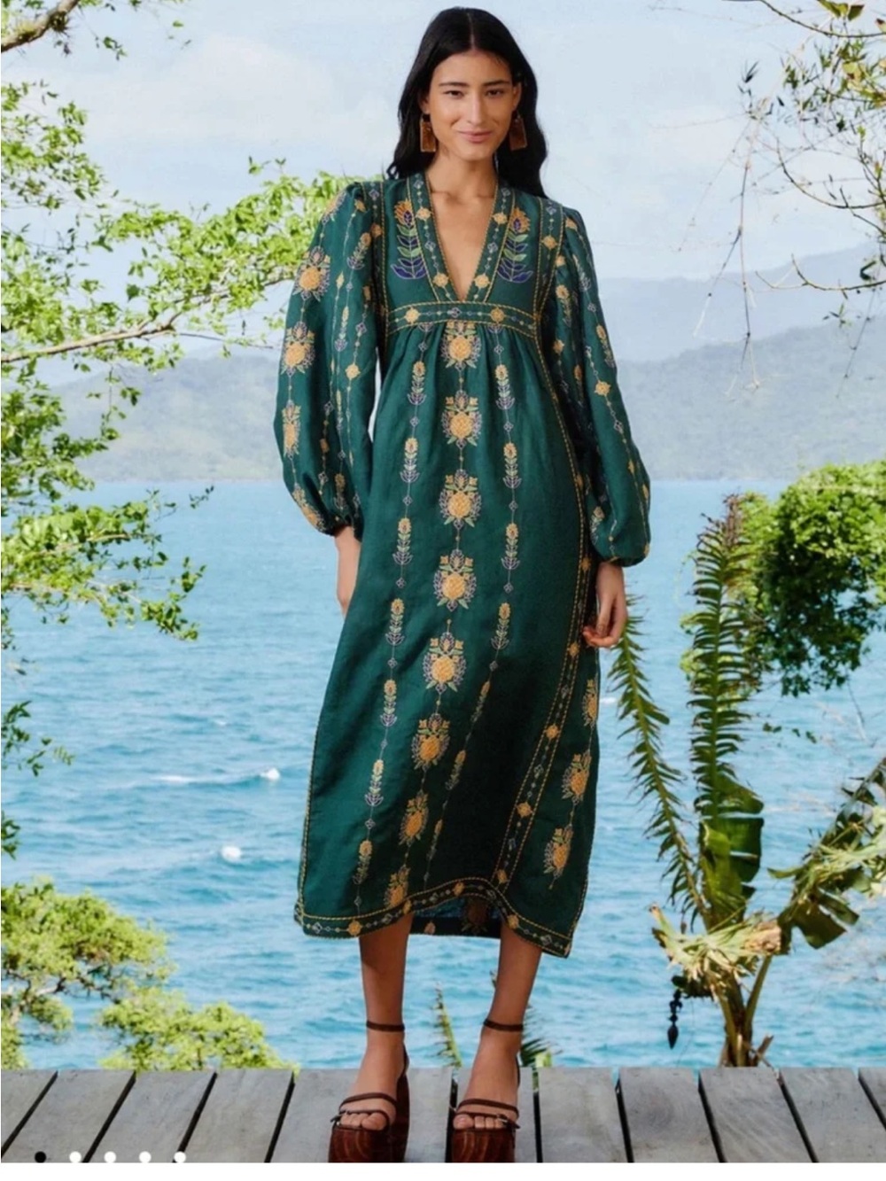 FARM Rio Pineapple Embroidered Green Tunic Maxi Dress Ptp 17.5